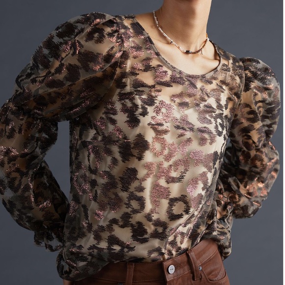 NWT Anthropologie Sheer Leopard Top - Picture 2 of 16